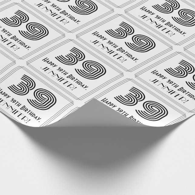 39-årsdag: Art Deco Inspirerad stil "39" + Namn Presentpapper (Hörn)