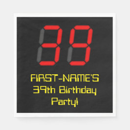 39-årsdag: Röd digital klockstil "39" + Namn Pappersservett