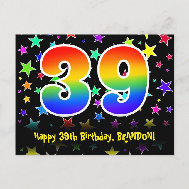 39-årsdag: Roliga stjärnor Mönster, Regnbåge 39, N Vykort (Framsida)