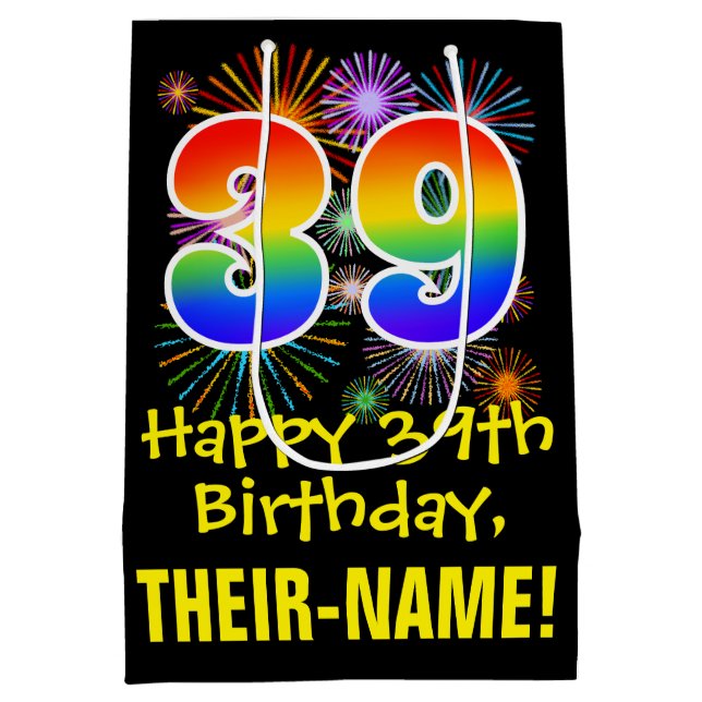 39-årsdag: Roligt fyrverkerimönster + regnbåge 39 (Baksidan)