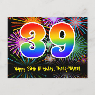 39-årsdag – Roligt fyrverkerimönster + Regnbåge 39 Vykort