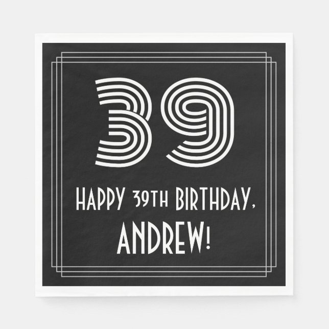 39:e födelsedagen: Art Deco Inspired Titta "39" +  Pappersservett (Framsidan)