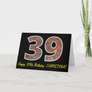 39:e födelsedagen - Brick Wall Mönster "39" w/ Nam Kort