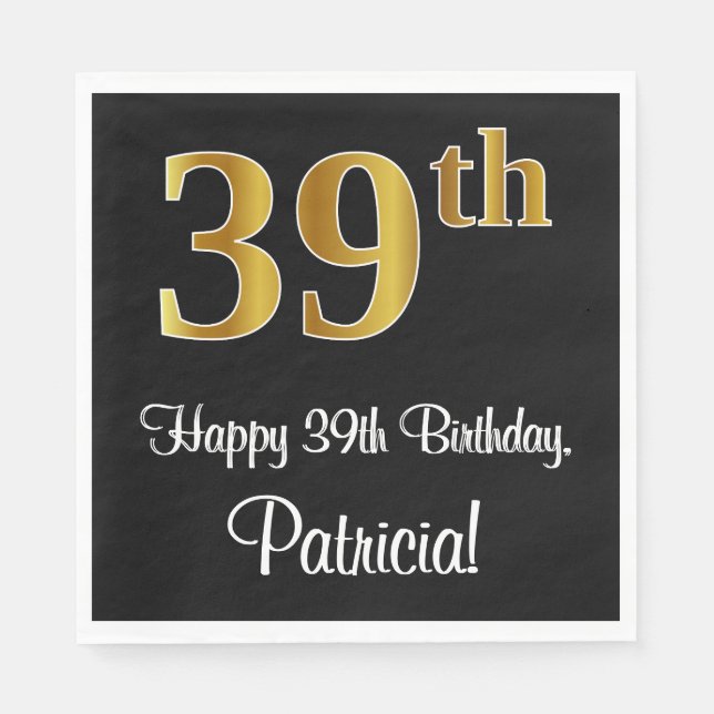 39:e födelsedagen ~ Elegant Luxurious Faux Guld Ti Pappersservett (Framsidan)
