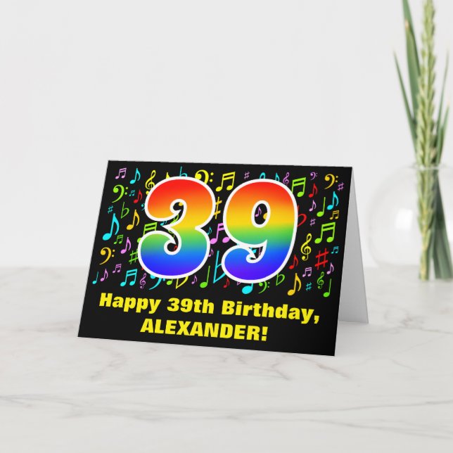 39:e födelsedagen: Färgstarka musiksymboler och re Kort (Framsida)