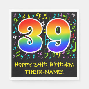 39:e födelsedagen - Färgstarka musiksymboler, regn Pappersservett