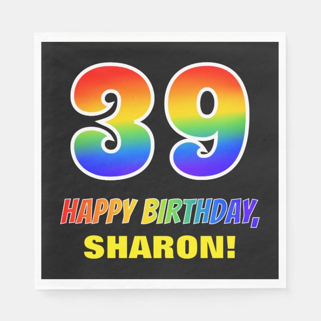39:e födelsedagen: Fet, Roligt, Simple, Regnbåge 3 Pappersservett (Framsidan)