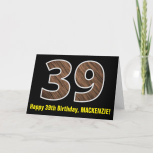 39:e födelsedagen: Namn + Faux Wood Grain Mönster  Kort
