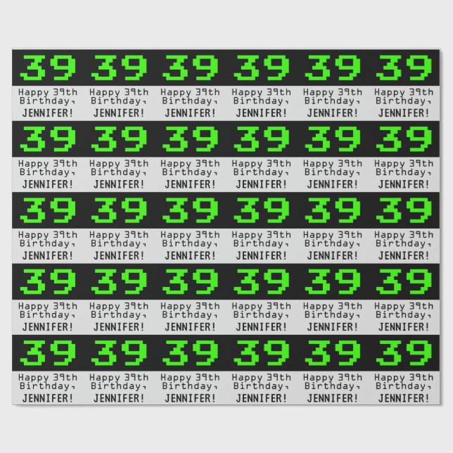 39:e födelsedagen - Nerdy/Geeky Stil "39" och Namn Presentpapper (Platt)