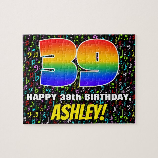 39:e födelsedagen - Roligt, färgstarka musiksymbol Pussel (Horisontell)