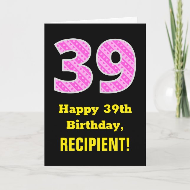 39:e födelsedagen: Rosa Rand och örter "39" + Namn Kort (Framsida)