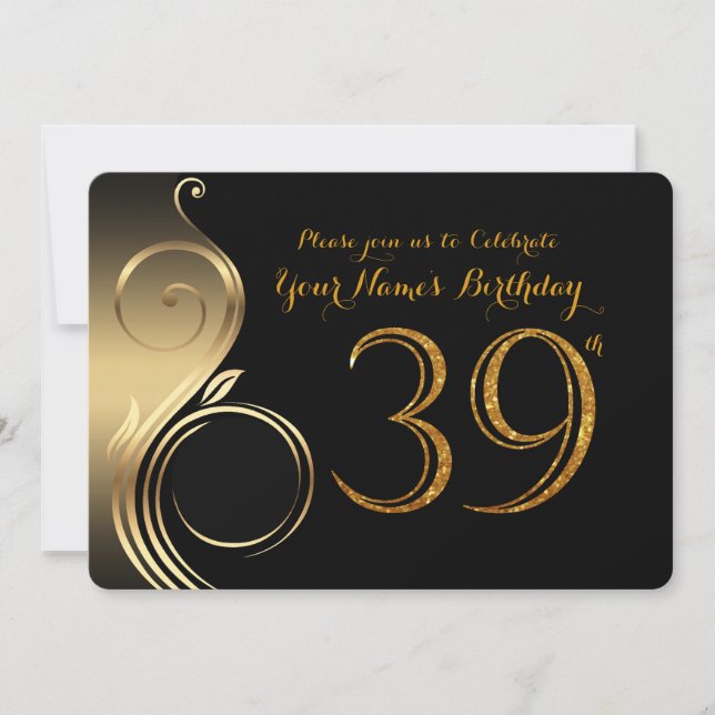 39:e,Födelsedagsinbjudan,Nummer Glitter Guld,Foto Inbjudningar (Framsida)