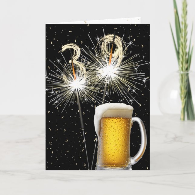39:e födelsedagssparkler med öl Mugg Kort (Framsida)