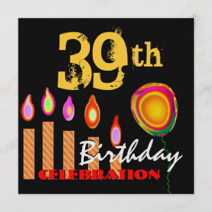 39:e födelsedagstjuren i Guld och ballongmetaller Inbjudningar