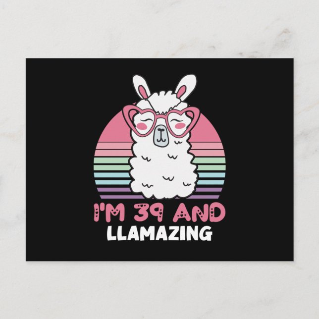 39 Year Old Bday Llamazing 39th Birthday Llama Vykort (Framsida)