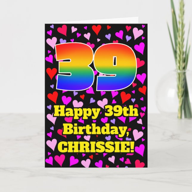 39th Birthday: Loving Hearts Pattern, Rainbow # 39 Kort (Framsida)