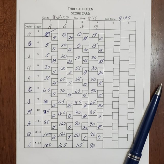 3-13-poängskort anteckningsblock (Scoring using the new scorecard)