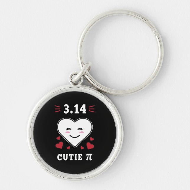 3.14 Heart Cutie Pi Funny Math Joke Rund Silverfärgad Nyckelring (Framsidan)