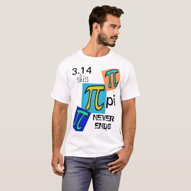 3.14 pi slutar aldrig med Grönt av blå Gult T Shirt (Hel framsida)