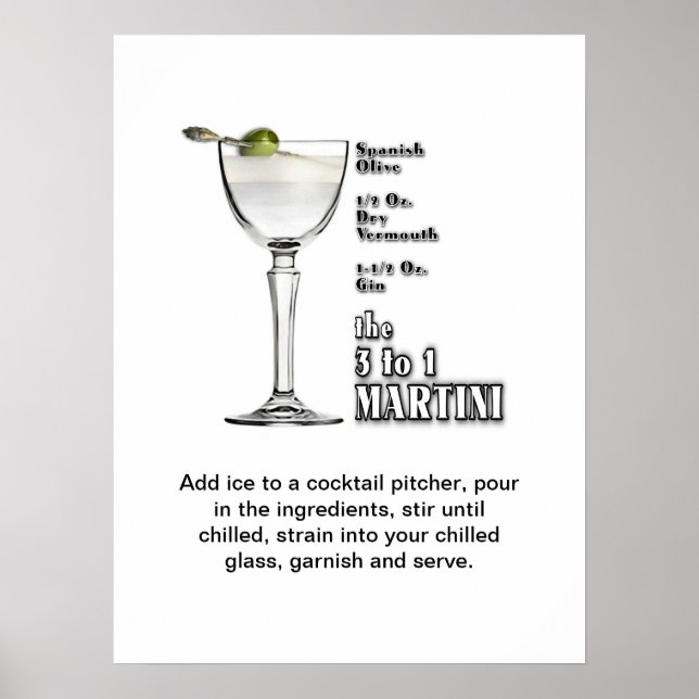 3-1 (Blöt) Martini Cocktail-klassificerat ämne Art Poster (Framsidan)