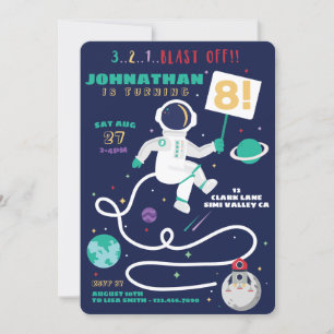 3 2 1 Blast off Birthday Astronaut Space Tema Inbjudningar