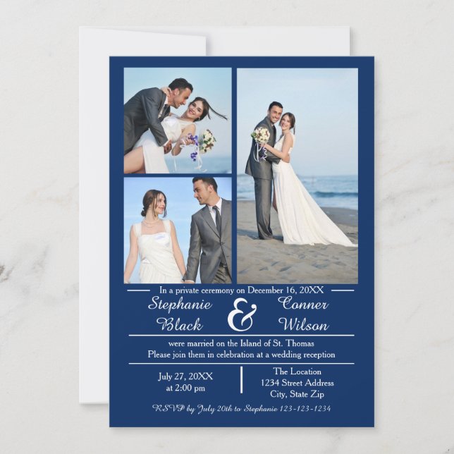 3/4 Foton Lodrät Blue-Bröllop-meddelande Inbjudningar (Framsida)