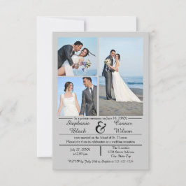 3/4 Foton-Lodrät-Grått-3 x 5 Bröllop-meddelande Inbjudningar