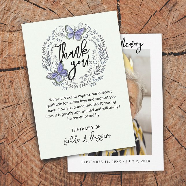 3,5"x5" Fjäril Blommig Begravning Tacksamhetskort Tack Kort (3.5"x5" Butterfly Floral Funeral Thank You Card)