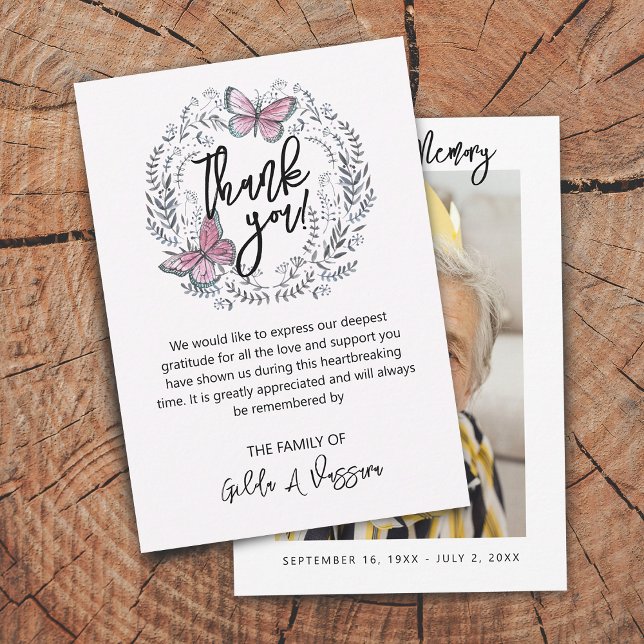 3,5"x5" Fjärilsblommig begravningstackkort Tack Kort (3.5"x5" Butterfly Floral Funeral Thank You Card)