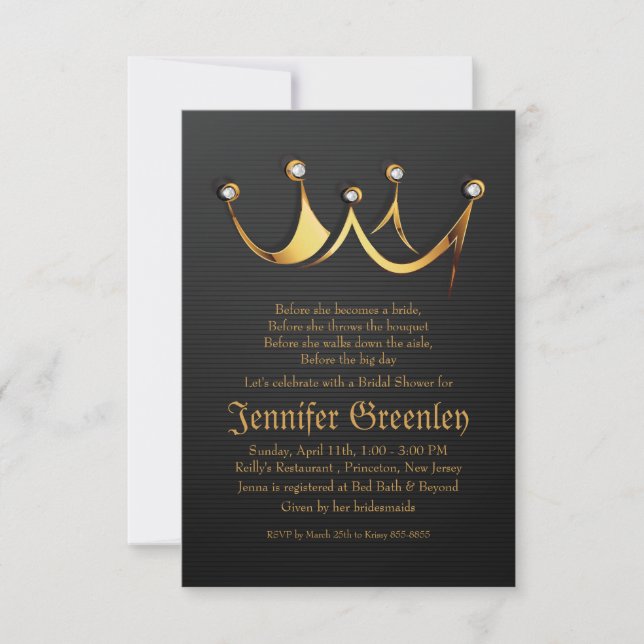 3,5" x 5" guld- kunglig drottningkronamöhippa inbjudningar (Framsida)