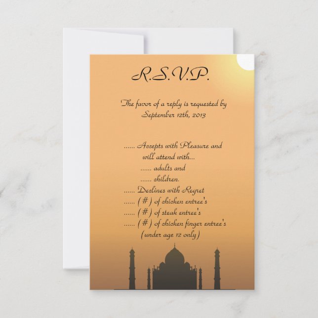 3.5 x 5 R.S.V.P Taj Mahal Sunset Orang Inbjudningar (Framsida)