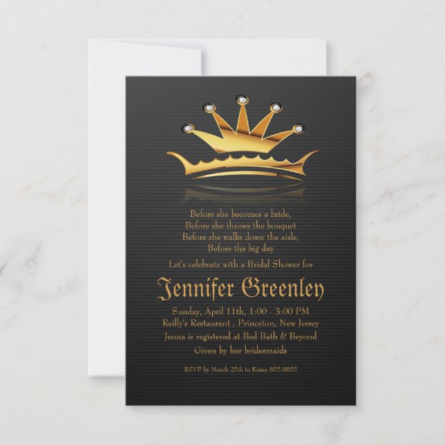 3,5 x 5 tum Guld Royal drottning Krona inbjudan (Framsida)