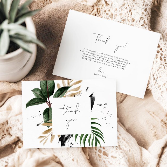 3,5 x 5-tums Grönt och Guld Tropiskt tack Bröllop Tilläggskort (Skapare uppladdad)