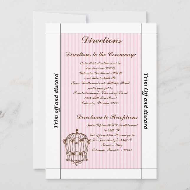 3.5 x 7 Riktningar Birdcage/Rosa Strip Inbjudningar (Framsida)