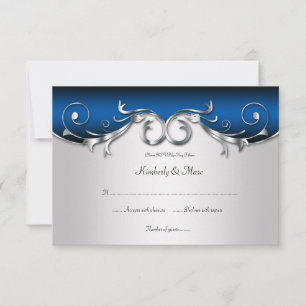 3,5x5 Elegant blå och silver RSVP OSA Kort