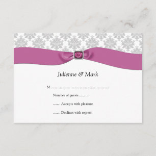 3.5x5 Grått White Damask Rosa Ribbon Jewel OSA Kort