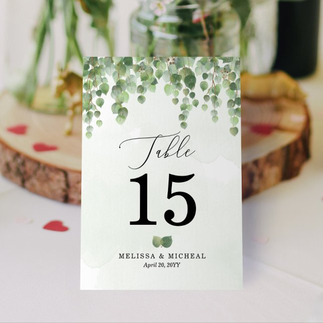 3,5x5 🌿 Kascading Watercolor Eucalyptus Bordsnummer (Elegant Cascading Eucalyptus Table Numbers for Your Modern Wedding or Upscale Event (3.5 x 5.0))