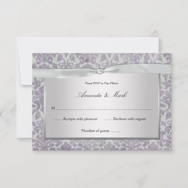 3.5x5 Lavendel Silvergrunge Damask RSVP OSA Kort (Framsida)
