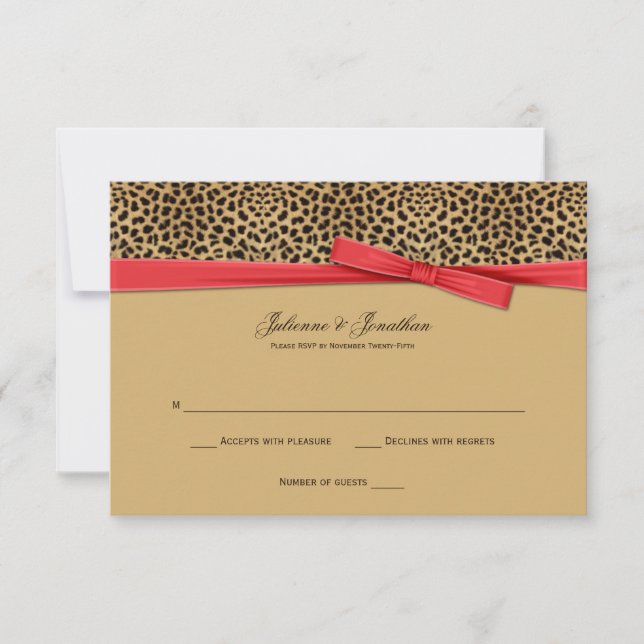 3,5x5 Leopardtryck FALSKT Rött Band RSVP Inbjudningar (Framsida)