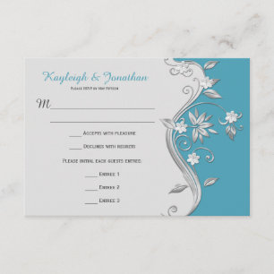 3,5x5 Ornamentala teal och silver blomsterväv RSVP Inbjudningar