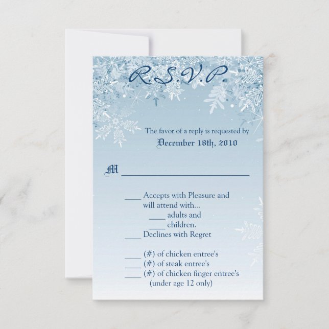 3,5x5 R.S.V.P. Card Crystal Snöflingor Winter Snö Inbjudningar (Framsida)