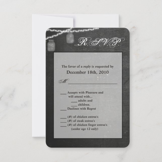 3,5x5 R.S.V.P. Card Mason Burk String Ljus Chalk Inbjudningar (Framsida)