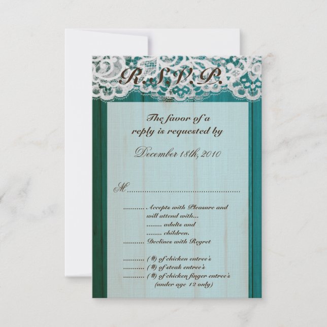 3,5x5 R.S.V.P. Card Teal Wood Inbjudningar (Framsida)