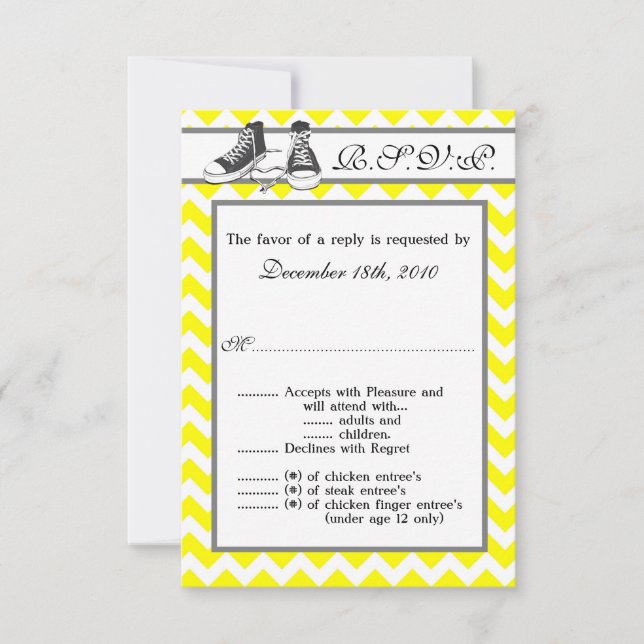 3,5x5 R.S.V.P. Card Teenage Sneakers Chevron Strip Inbjudningar (Framsida)
