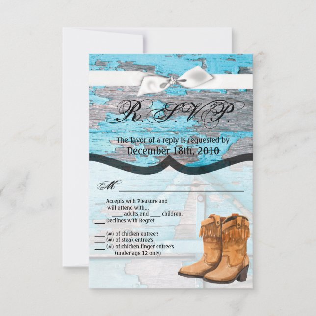 3,5x5 R.S.V.P.-kort, blå dörrmatta av trä Inbjudningar (Framsida)