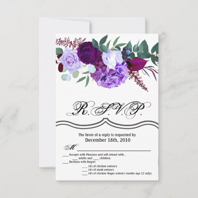 3,5x5 R.S.V.P. kort Lavender Hibiscus på vitt (Framsida)