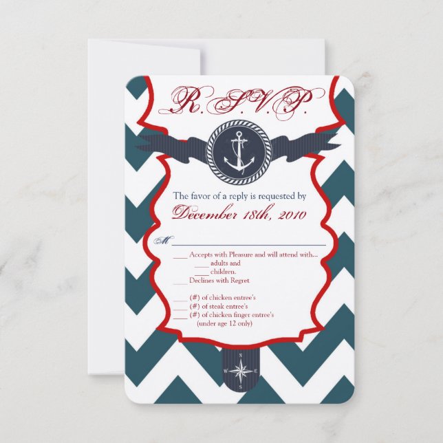 3,5x5 R.S.V.P. Kort Marin Ankar Kompass Hav (Framsida)