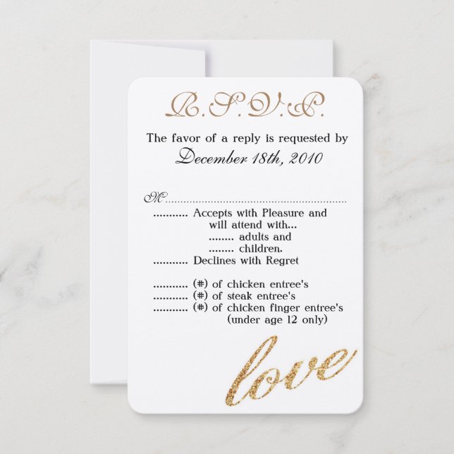 3,5x5 R.S.V.P.-kort, tonåring, guldfärja Glitter K Inbjudningar (Framsida)