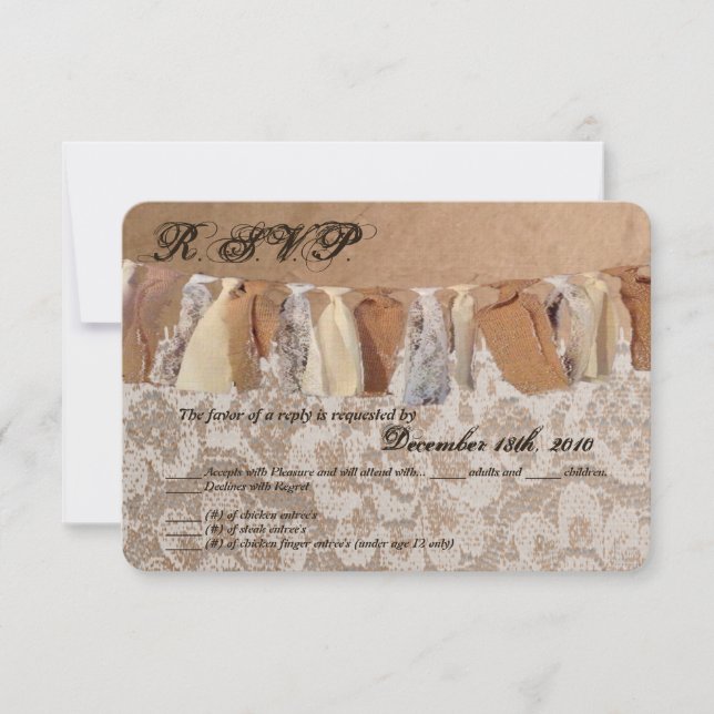 3,5x5 RSVP-kort Kraftpapper påse spets burlap Inbjudningar (Framsida)