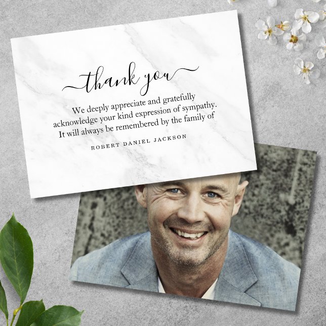 3.5x5 Svag Tackkort Grief Vit marmor Tack Kort (Marble Sympathy Thank You)